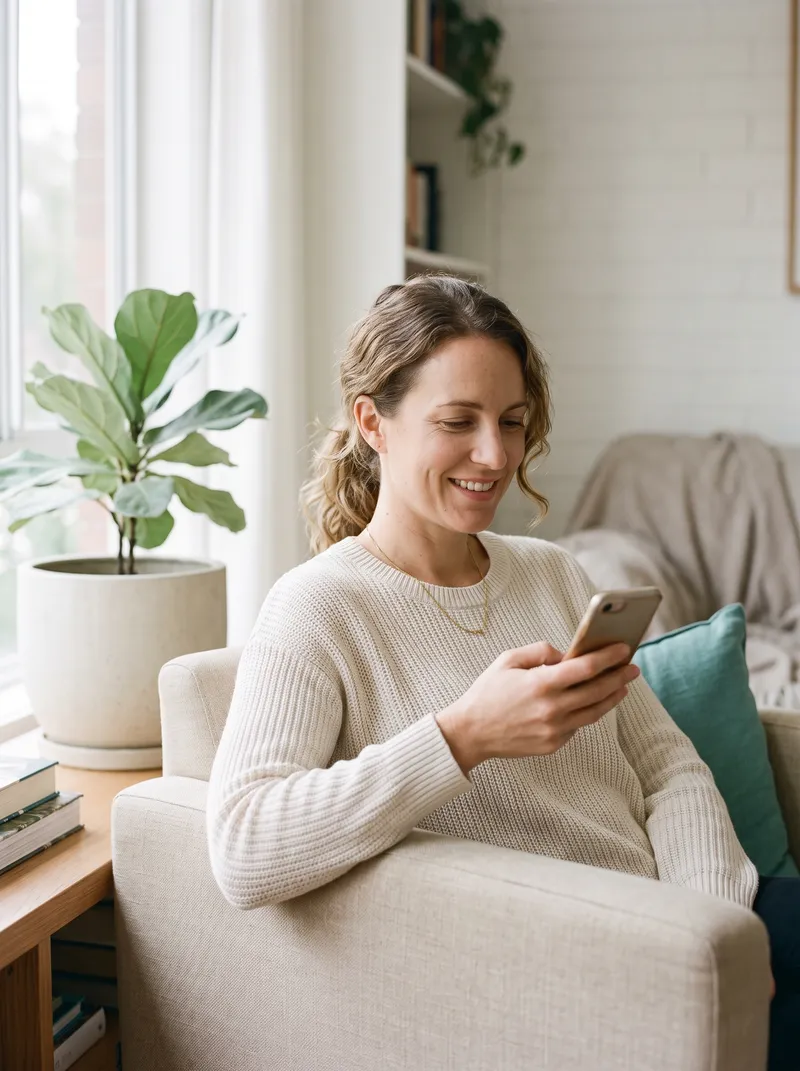 A relaxed Australian woman at home