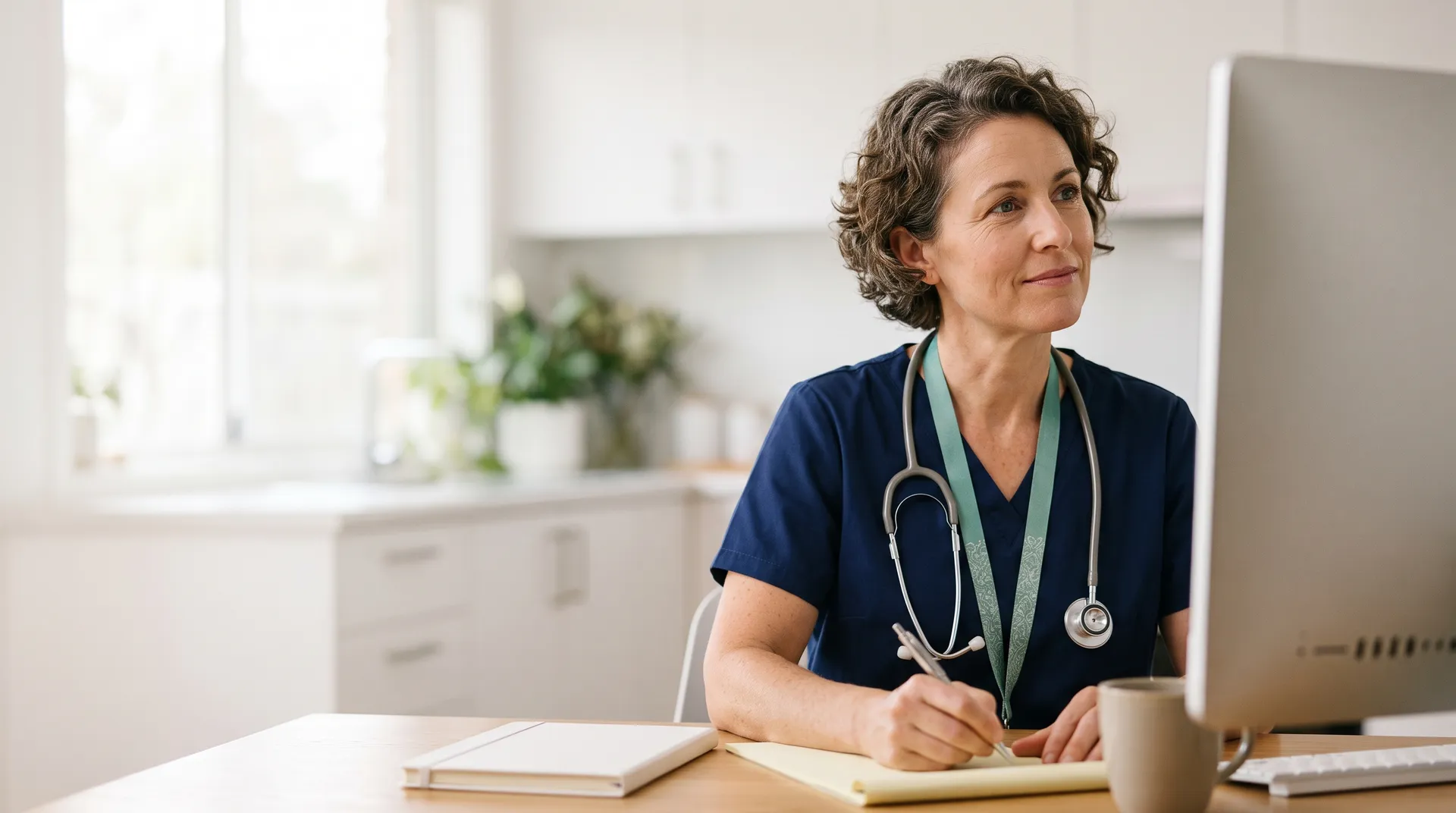 A doctor preparing a referral at a clinic desk